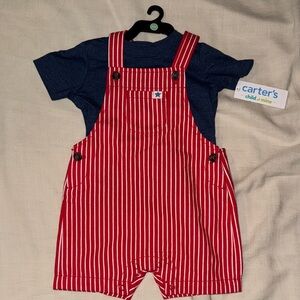 Carter's Red and White Striped Overalls